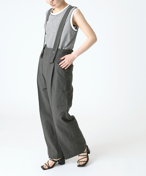 B.C STOCK（ベーセーストック）の「2wayサス付きパンツ（スラックス・レディース・グレー/ライトカーキ/アイボリー・FREE）」の4枚目の写真