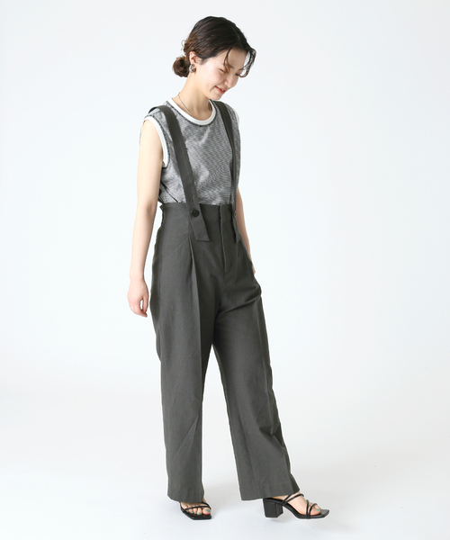 B.C STOCK（ベーセーストック）の「2wayサス付きパンツ（スラックス・レディース・グレー/ライトカーキ/アイボリー・FREE）」の7枚目の写真