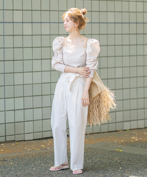 B.C STOCK（ベーセーストック）の「2wayサス付きパンツ（スラックス・レディース・グレー/ライトカーキ/アイボリー・FREE）」の8枚目の写真