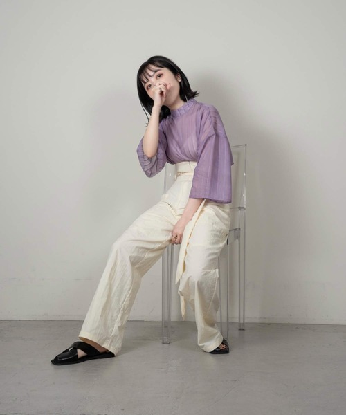 lawgy（ラウジー）の「stripe sheer blouse（シャツ/ブラウス・レディース・アイボリー/ブラウン/パープル/ブラック・FREE）」の15枚目の写真