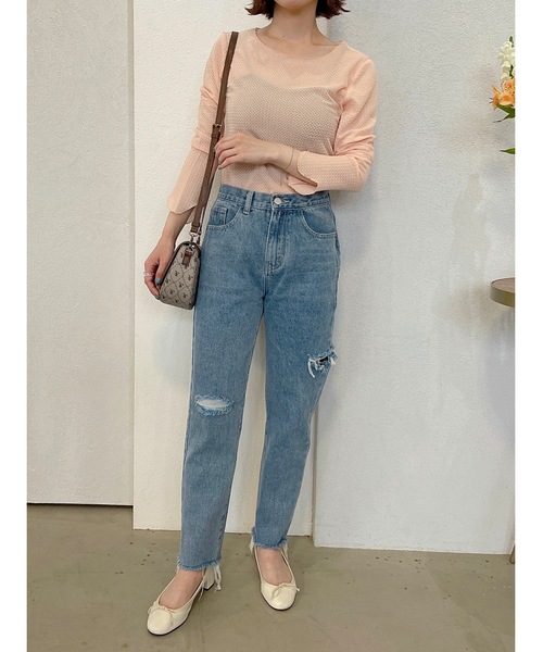 JUMELLE（ジュメロ）の「ダメージカットデニムパンツ（デニムパンツ・レディース・ブルー・SMALL/MEDIUM）」の6枚目の写真