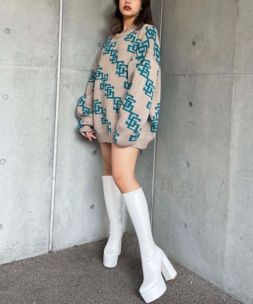 SPIRALGIRL（スパイラルガール）の「ビッグロゴジャガードニット（ニット/セーター・レディース・ブラック/ベージュ/ピンク・FREE）」の20枚目の写真