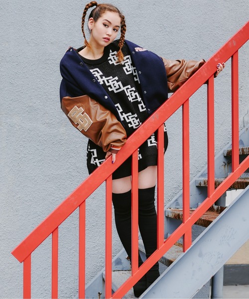 SPIRALGIRL（スパイラルガール）の「ビッグロゴジャガードニット（ニット/セーター・レディース・ブラック/ベージュ/ピンク・FREE）」の9枚目の写真