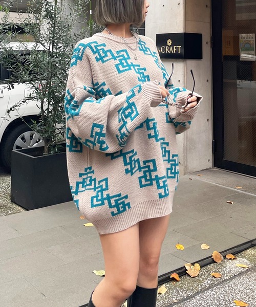 SPIRALGIRL（スパイラルガール）の「ビッグロゴジャガードニット（ニット/セーター・レディース・ブラック/ベージュ/ピンク・FREE）」の14枚目の写真