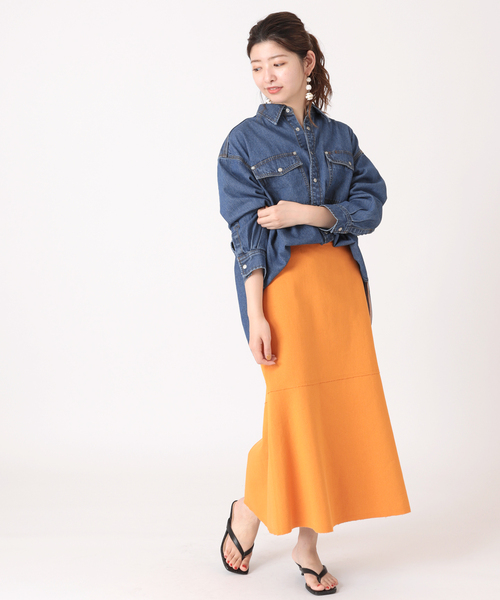 B.C STOCK(ベーセーストック)の「オーバールーズデニムワークシャツ(シャツ/ブラウス・レディース・ブルー/サックスブルー・FREE)」の4枚目の写真