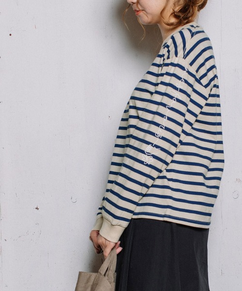 POU DOU DOU（プードゥドゥ）の「USコットン袖プリントロンTee（Tシャツ/カットソー・レディース・ライトブルー/ブラック/オフホワイト/スミクロ・3）」の4枚目の写真