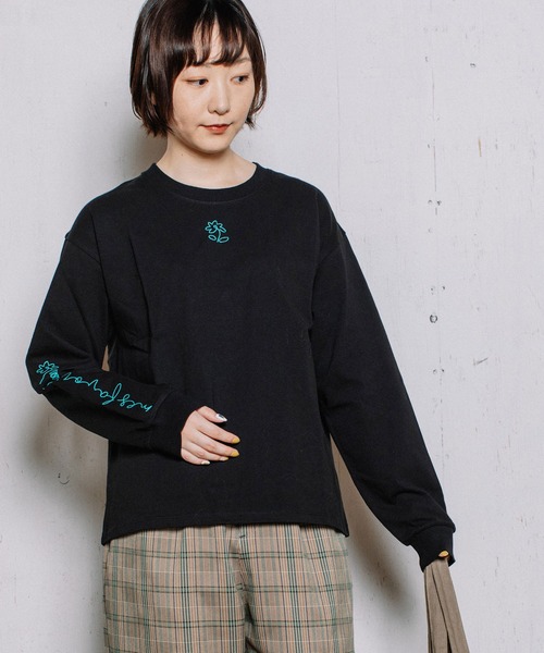 POU DOU DOU（プードゥドゥ）の「USコットン袖プリントロンTee（Tシャツ/カットソー・レディース・ライトブルー/ブラック/オフホワイト/スミクロ・3）」の14枚目の写真