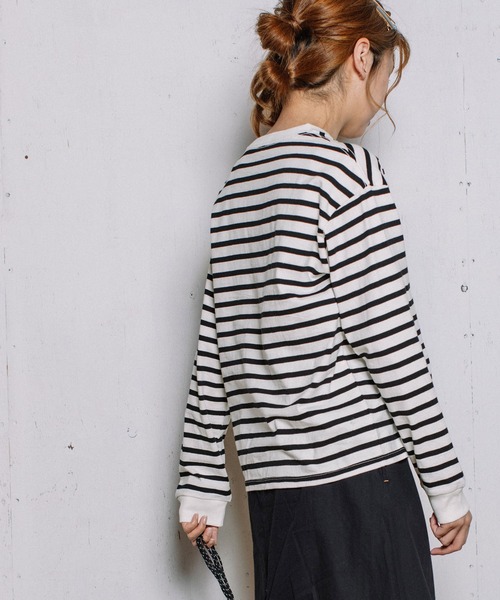 POU DOU DOU（プードゥドゥ）の「USコットン袖プリントロンTee（Tシャツ/カットソー・レディース・ライトブルー/ブラック/オフホワイト/スミクロ・3）」の20枚目の写真