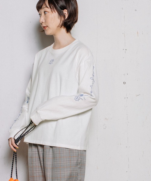 POU DOU DOU（プードゥドゥ）の「USコットン袖プリントロンTee（Tシャツ/カットソー・レディース・ライトブルー/ブラック/オフホワイト/スミクロ・3）」の21枚目の写真