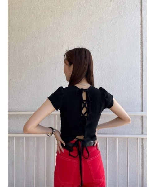 MOUSSY（マウジー）の「BACK LACE UP PUFF Tシャツ（Tシャツ