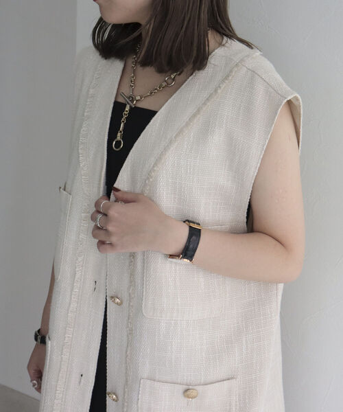 fredy emue(フレディエミュ)の「ツィードジレ ベスト(ベスト・レディース・ブラック/アイボリー・38)」の13枚目の写真