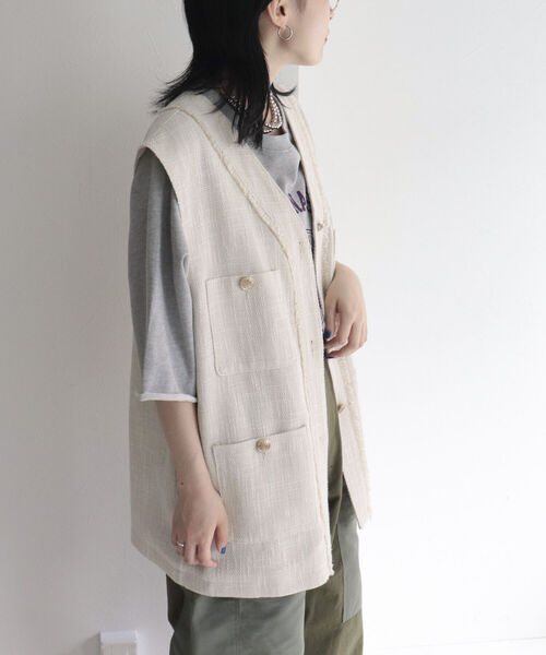 fredy emue(フレディエミュ)の「ツィードジレ ベスト(ベスト・レディース・ブラック/アイボリー・38)」の10枚目の写真