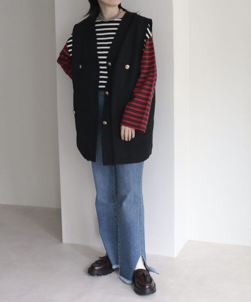 fredy emue(フレディエミュ)の「ツィードジレ ベスト(ベスト・レディース・ブラック/アイボリー・38)」の14枚目の写真