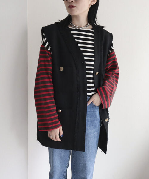 fredy emue(フレディエミュ)の「ツィードジレ ベスト(ベスト・レディース・ブラック/アイボリー・38)」の11枚目の写真