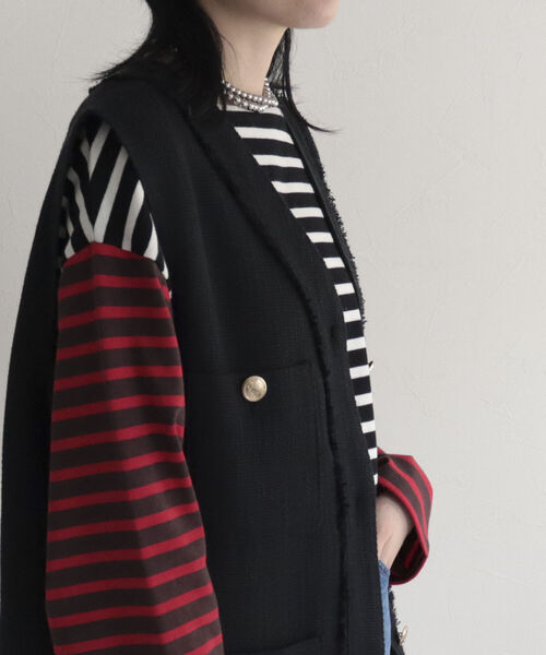 fredy emue(フレディエミュ)の「ツィードジレ ベスト(ベスト・レディース・ブラック/アイボリー・38)」の4枚目の写真