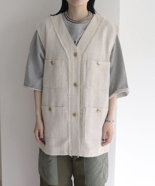 fredy emue(フレディエミュ)の「ツィードジレ ベスト(ベスト・レディース・ブラック/アイボリー・38)」の21枚目の写真