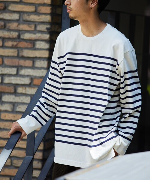 FREAK'S STORE(フリークスストア)の「KONECO/コネーソ KONECO パネルボーダー ロングスリーブTEE(Tシャツ/カットソー・メンズ・ホワイト/ネイビー/オフホワイト・MEDIUM/LARGE)」の4枚目の写真