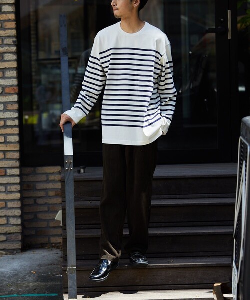 FREAK'S STORE(フリークスストア)の「KONECO/コネーソ KONECO パネルボーダー ロングスリーブTEE(Tシャツ/カットソー・メンズ・ホワイト/ネイビー/オフホワイト・MEDIUM/LARGE)」の8枚目の写真