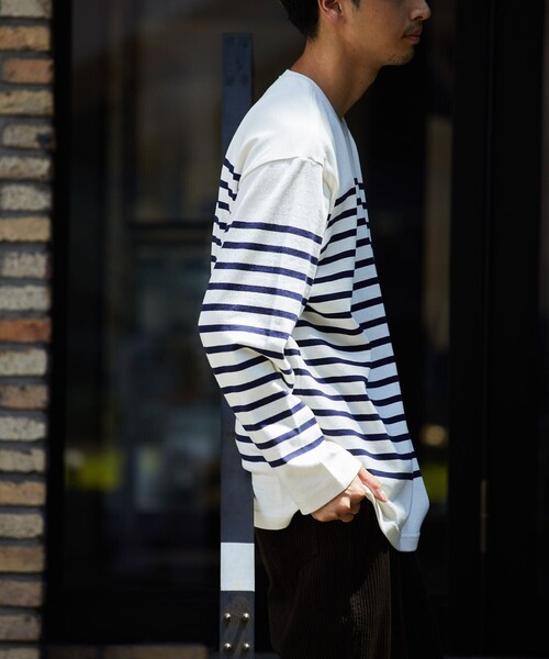 FREAK'S STORE(フリークスストア)の「KONECO/コネーソ KONECO パネルボーダー ロングスリーブTEE(Tシャツ/カットソー・メンズ・ホワイト/ネイビー/オフホワイト・MEDIUM/LARGE)」の9枚目の写真