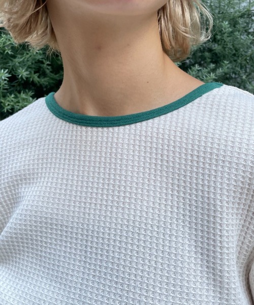 CIAOPANIC（チャオパニック）の「ワッフルバックオープンリンガーtee（Tシャツ/カットソー・レディース・ホワイト/ブラック/ピンク/グリーン・FREE）」の17枚目の写真