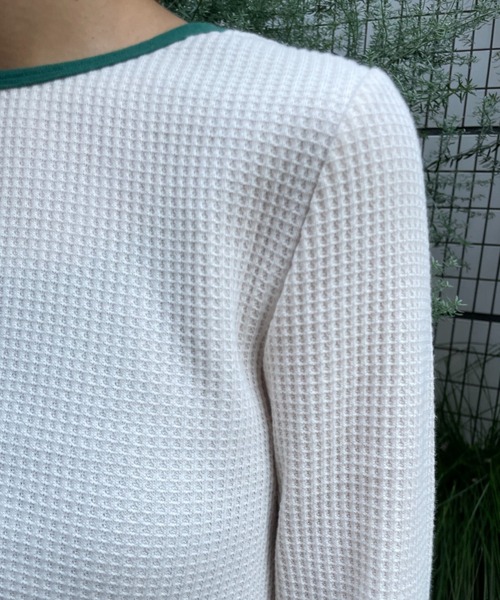 CIAOPANIC（チャオパニック）の「ワッフルバックオープンリンガーtee（Tシャツ/カットソー・レディース・ホワイト/ブラック/ピンク/グリーン・FREE）」の18枚目の写真