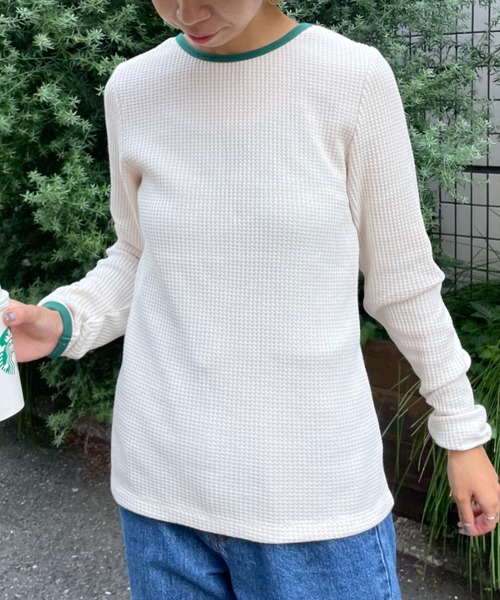 CIAOPANIC（チャオパニック）の「ワッフルバックオープンリンガーtee（Tシャツ/カットソー・レディース・ホワイト/ブラック/ピンク/グリーン・FREE）」の11枚目の写真