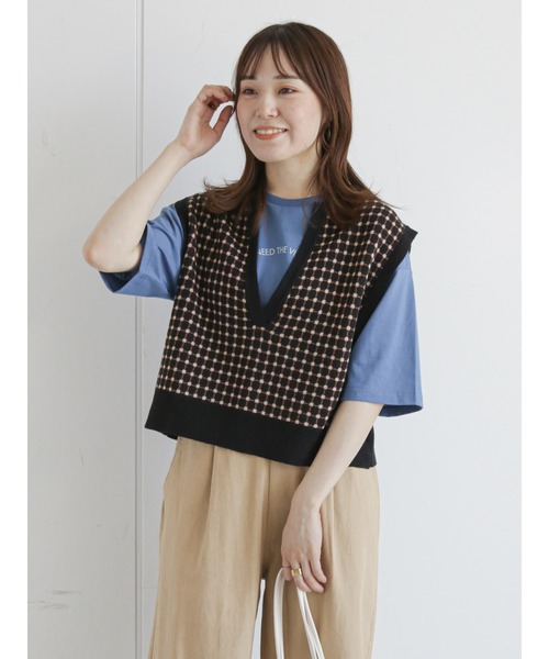 ehka sopo（エヘカソポ）の「スキッパーチェック柄ニットベスト