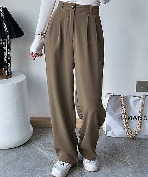 LAFFMO（ラフモ）の「タックインワイドストレートパンツ（スラックス・レディース・モカ/ブラック/グレー・MEDIUM/LARGE）」の3枚目の写真