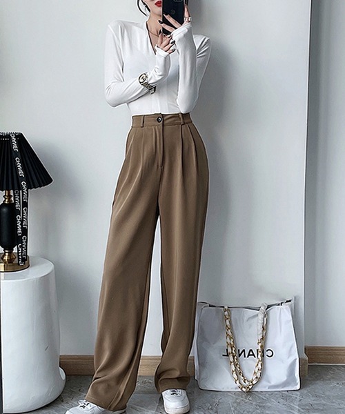 LAFFMO（ラフモ）の「タックインワイドストレートパンツ（スラックス・レディース・モカ/ブラック/グレー・MEDIUM/LARGE）」の10枚目の写真