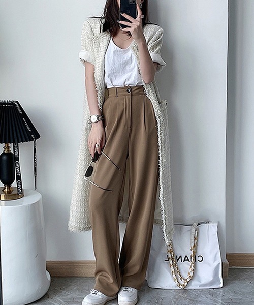 LAFFMO（ラフモ）の「タックインワイドストレートパンツ（スラックス・レディース・モカ/ブラック/グレー・MEDIUM/LARGE）」の13枚目の写真