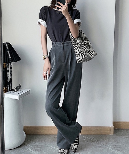 LAFFMO（ラフモ）の「タックインワイドストレートパンツ（スラックス・レディース・モカ/ブラック/グレー・MEDIUM/LARGE）」の16枚目の写真