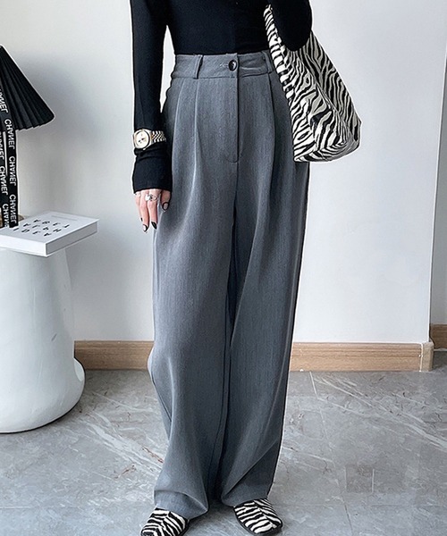 LAFFMO（ラフモ）の「タックインワイドストレートパンツ（スラックス・レディース・モカ/ブラック/グレー・MEDIUM/LARGE）」の14枚目の写真