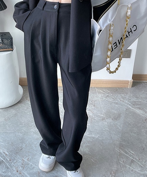 LAFFMO（ラフモ）の「タックインワイドストレートパンツ（スラックス・レディース・モカ/ブラック/グレー・MEDIUM/LARGE）」の5枚目の写真