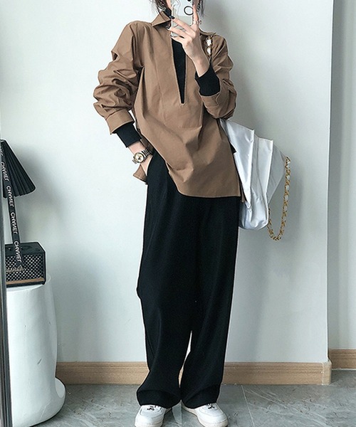 LAFFMO（ラフモ）の「タックインワイドストレートパンツ（スラックス・レディース・モカ/ブラック/グレー・MEDIUM/LARGE）」の6枚目の写真