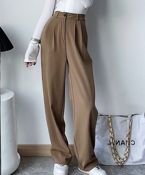 LAFFMO（ラフモ）の「タックインワイドストレートパンツ（スラックス・レディース・モカ/ブラック/グレー・MEDIUM/LARGE）」の7枚目の写真