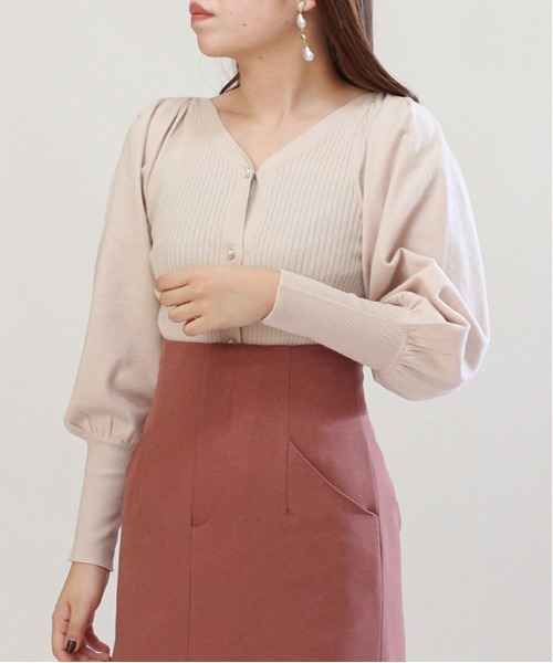 ASTORIA ODIER（アストリアオディール）の「Vネックボリュームスリーブカーディガン（カーディガン/ボレロ・レディース・ネイビー/ミント/ベージュ/ホワイト/ピンク/ブルー・MEDIUM）」の2枚目の写真