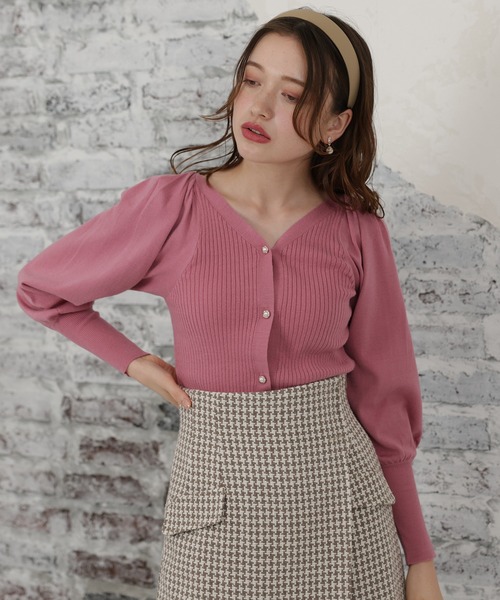 ASTORIA ODIER（アストリアオディール）の「Vネックボリュームスリーブカーディガン（カーディガン/ボレロ・レディース・ネイビー/ミント/ベージュ/ホワイト/ピンク/ブルー・MEDIUM）」の6枚目の写真