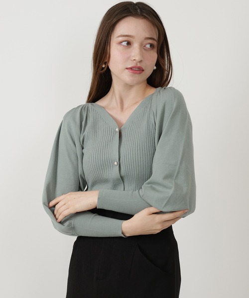 ASTORIA ODIER（アストリアオディール）の「Vネックボリュームスリーブカーディガン（カーディガン/ボレロ・レディース・ネイビー/ミント/ベージュ/ホワイト/ピンク/ブルー・MEDIUM）」の3枚目の写真