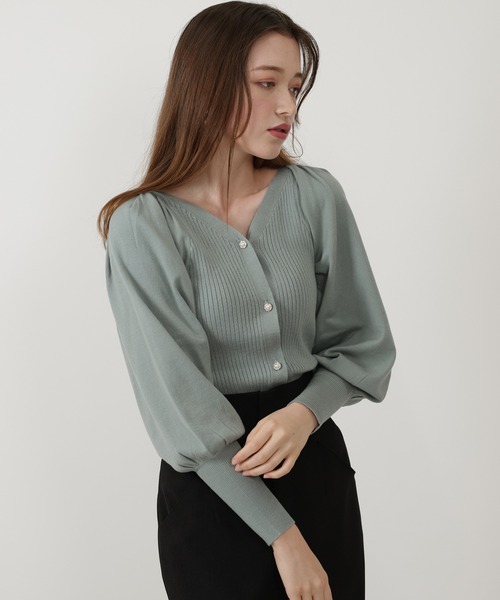 ASTORIA ODIER（アストリアオディール）の「Vネックボリュームスリーブカーディガン（カーディガン/ボレロ・レディース・ネイビー/ミント/ベージュ/ホワイト/ピンク/ブルー・MEDIUM）」の21枚目の写真