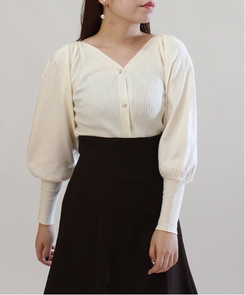 ASTORIA ODIER（アストリアオディール）の「Vネックボリュームスリーブカーディガン（カーディガン/ボレロ・レディース・ネイビー/ミント/ベージュ/ホワイト/ピンク/ブルー・MEDIUM）」の7枚目の写真