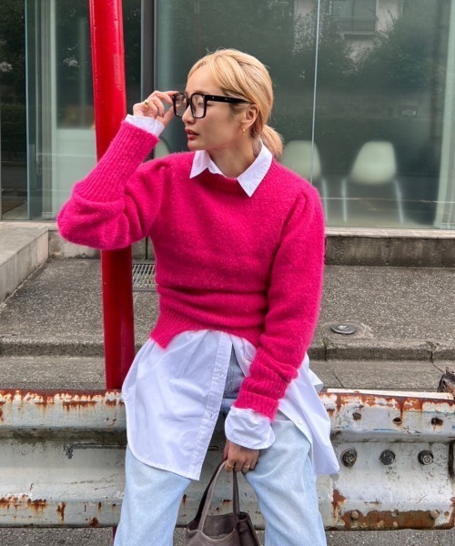 AMAIL(アマイル)の「Cut out fuwa knit(ニット/セーター・レディース・ホワイト/ブルー/ピンク・FREE)」の3枚目の写真