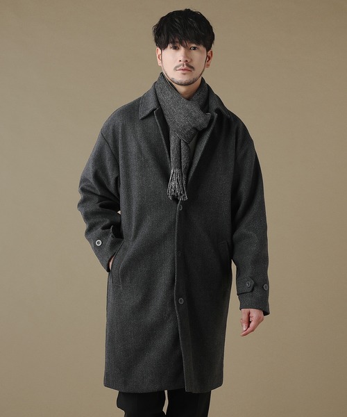 THE CASUAL(カジュアル)の「ルーズベーシックメルトンステンカラーコート(ステンカラーコート・メンズ・アイボリー/モカ/ネイビー/ブラック/ブラック系/ベージュ系/チャコール・M/L/LL/S)」の4枚目の写真
