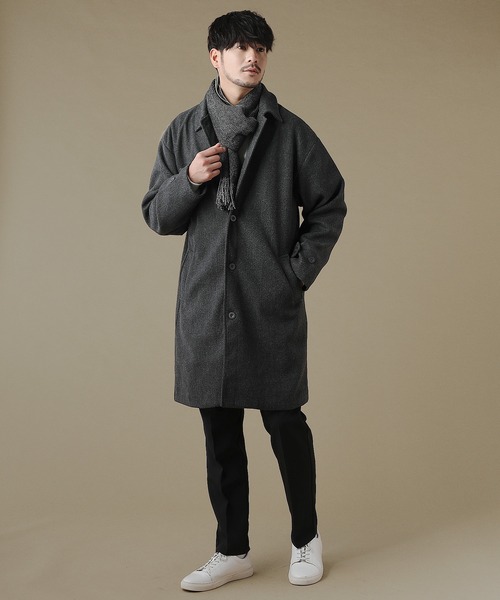 THE CASUAL(カジュアル)の「ルーズベーシックメルトンステンカラーコート(ステンカラーコート・メンズ・アイボリー/モカ/ネイビー/ブラック/ブラック系/ベージュ系/チャコール・M/L/LL/S)」の8枚目の写真