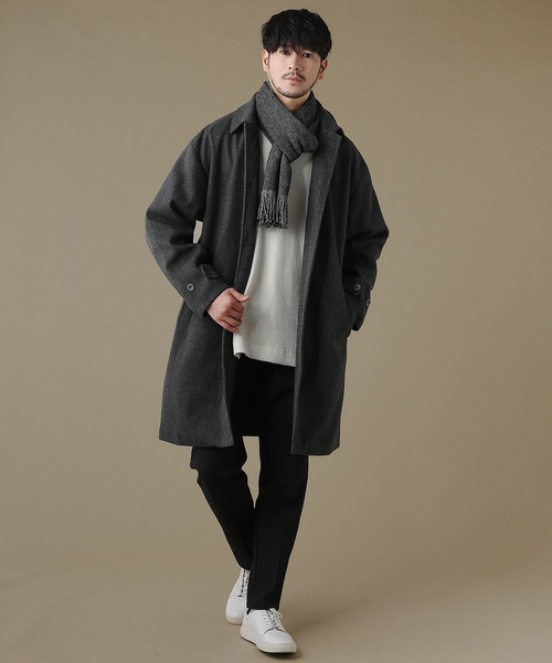 THE CASUAL(カジュアル)の「ルーズベーシックメルトンステンカラーコート(ステンカラーコート・メンズ・アイボリー/モカ/ネイビー/ブラック/ブラック系/ベージュ系/チャコール・M/L/LL/S)」の9枚目の写真