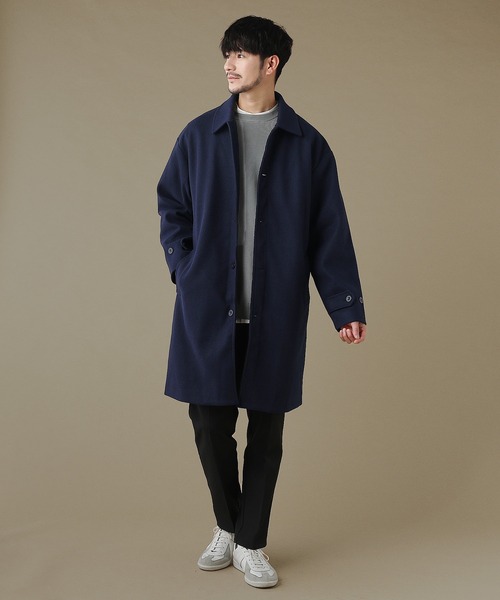 THE CASUAL(カジュアル)の「ルーズベーシックメルトンステンカラーコート(ステンカラーコート・メンズ・アイボリー/モカ/ネイビー/ブラック/ブラック系/ベージュ系/チャコール・M/L/LL/S)」の12枚目の写真