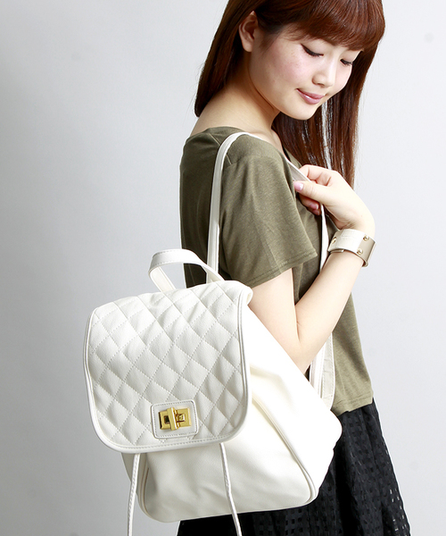 WEGO(ウィゴー)の「WEGO/キルティングリュック(バックパック/リュック・レディース・ホワイト/ブラック・FREE)」の1枚目の写真