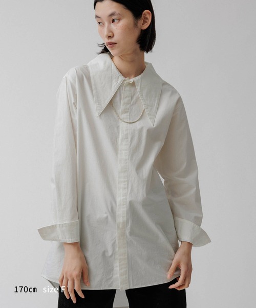 M TO R（ムウトアール）の「［BLOUSE］BIG COLLAR LONG SHIRT（シャツ/ブラウス・レディース・チャコールグレー/オフホワイト・FREE）」の20枚目の写真