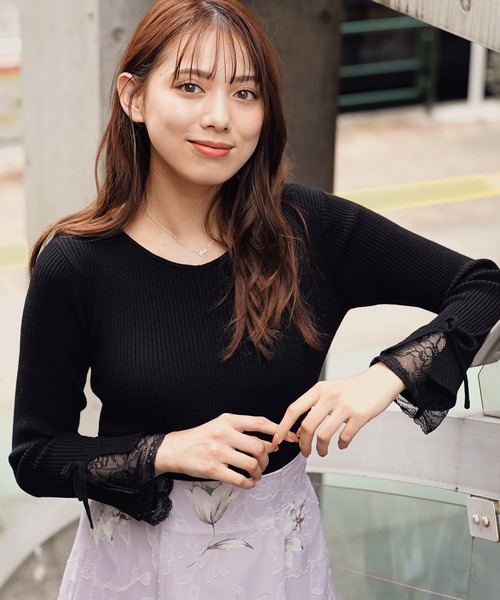 NOELA(ノエラ)の「レーススリーブニット(ニット/セーター・レディース・ブラウン/ブラック/ピンク・フリー)」の1枚目の写真