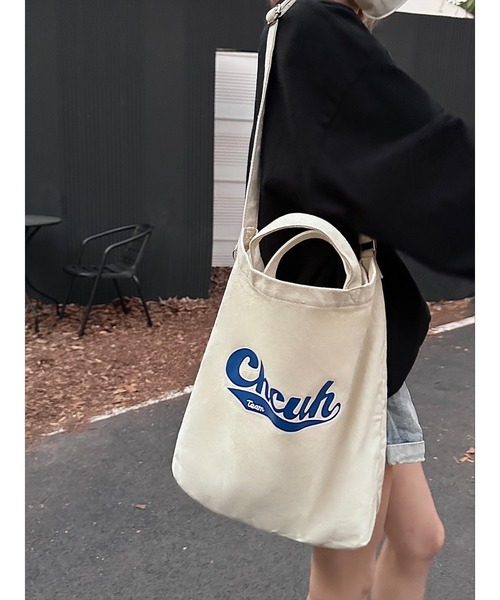 DEVICE(デバイス)の「Chcuh Team 2WAY レトロプリント キャンバス トートバッグ (ショルダー付)(トートバッグ・レディース・ナチュラル/ブラック・FREE)」の5枚目の写真