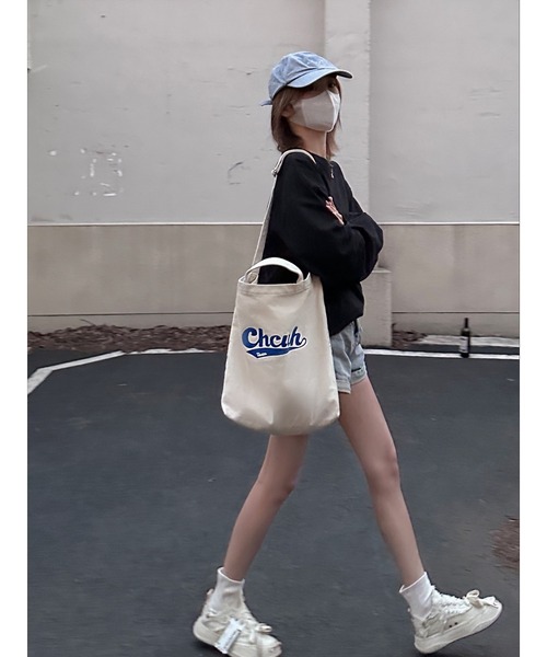 DEVICE(デバイス)の「Chcuh Team 2WAY レトロプリント キャンバス トートバッグ (ショルダー付)(トートバッグ・レディース・ナチュラル/ブラック・FREE)」の8枚目の写真